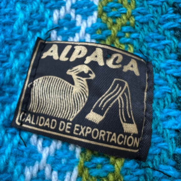 Alpaca Scarf Blue Green Striped Fringe Rectangle Woven Lightweight 8" x 58" - Picture 4 of 4